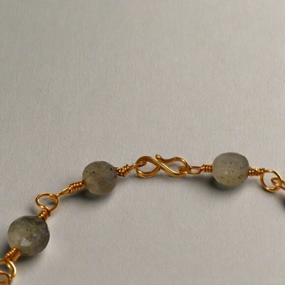 Handmade Labradorite Bronze Wire Wrapped Chain Bracelet Natural Gemstone Jewelry - Picture 4 of 8